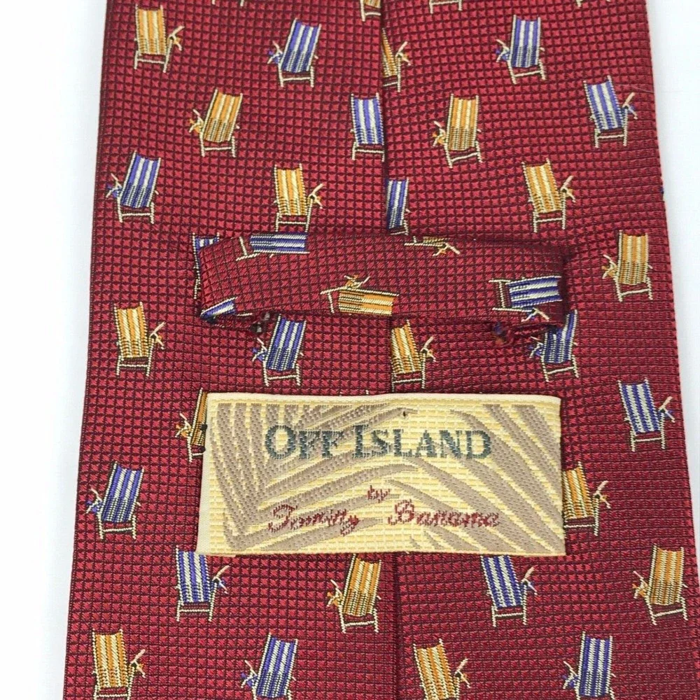 Tommy Bahama Men's Tie Silk Handmade Red Tropical Beach Chairs Aloha Necktie 57" - Picture 5 of 9
